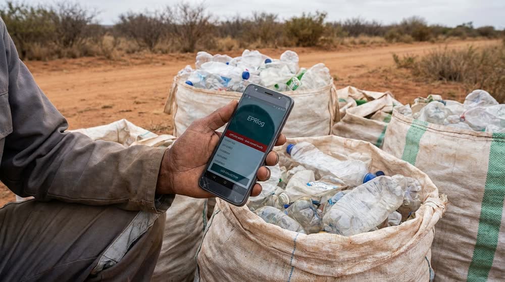 Collector logging recyclables offline at a remote rural site
